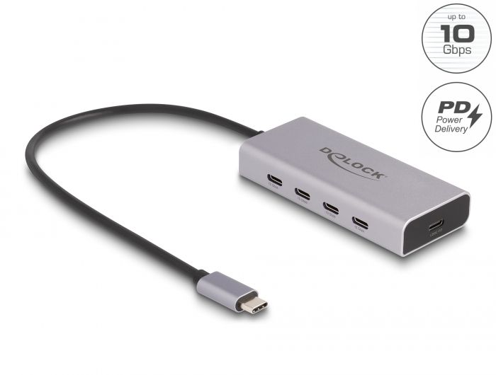 DeLock 4+1-port USB Type-C Hub 0,3m Grey