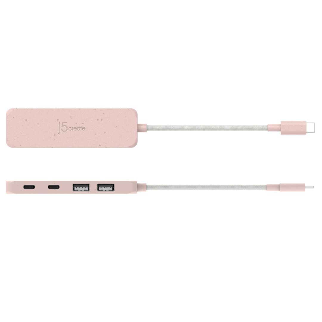 j5create Eco-Friendly USB-C to 4-Port Type-C & Type-A Gen 2 Hub Misty Rose