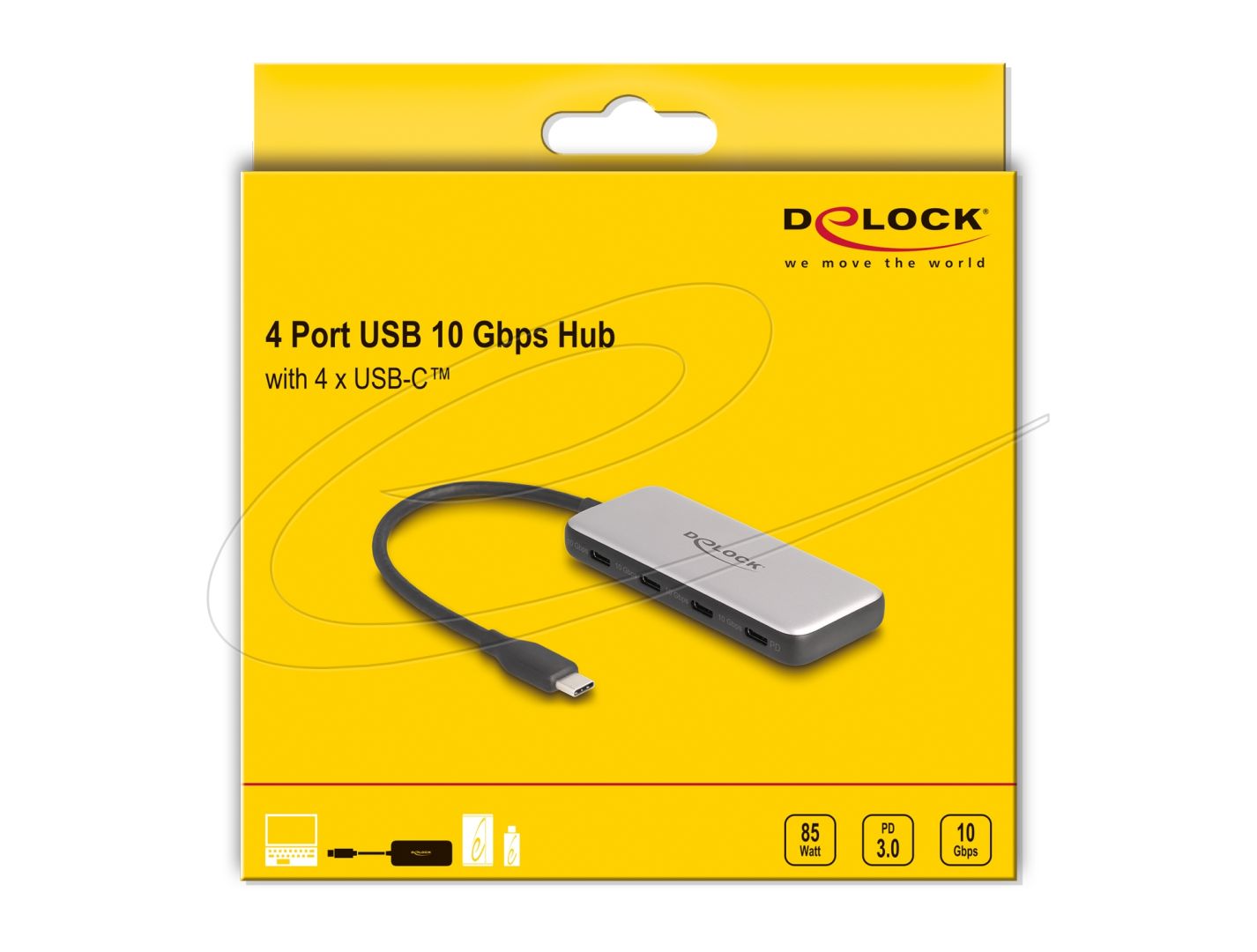 DeLock USB 10 Gbps USB Type-C Hub with 4x USB Type-C female and PD 85 Watt