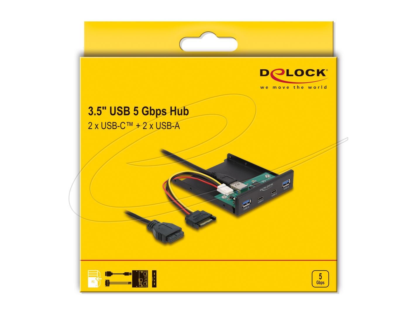 DeLock Front Panel 3.5″ USB 5 Gbps 2 x USB Type-C + 2 x USB Type-A Black