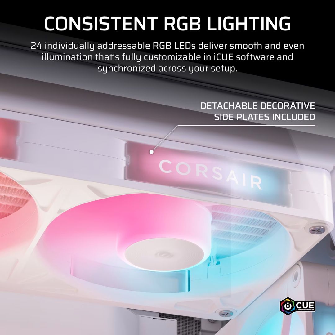 Corsair iCUE LINK RX360 II Unified Frame RGB PWM PC Fans Starter Kit with iCUE LINK System Hub White