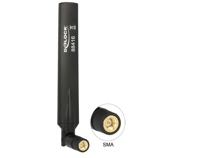 DeLock GSM / UMTS Antenna SMA plug 1.0 - 3.5 dBi omnidirectional with tilt joint black